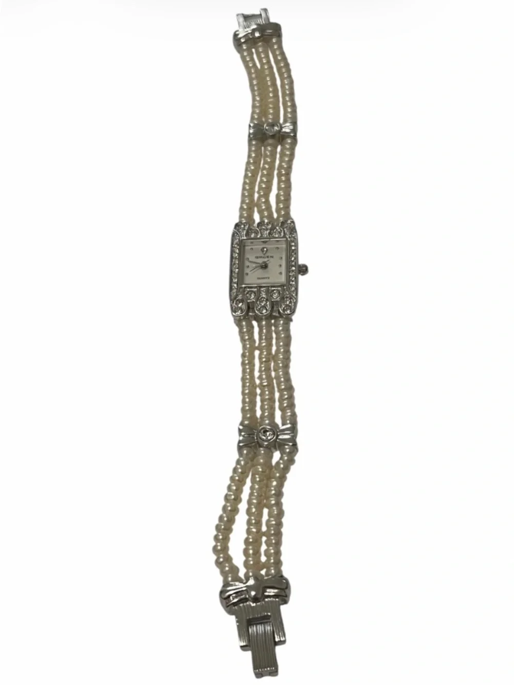 Vintage Gruen Faux Pearl & Rhinestone Watch